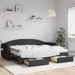 vidaXL Soffor>Dagbädd utdragbar med lådor svart 80x200 cm tyg