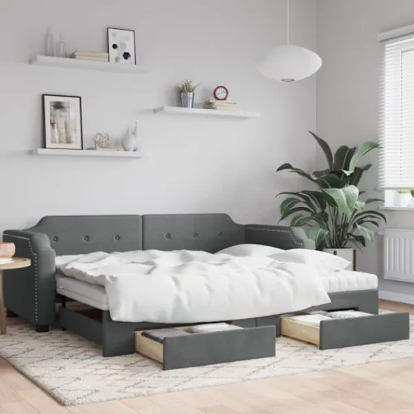 vidaXL Soffor>Dagbädd utdragbar med lådor mörkgrå 100x200 cm tyg