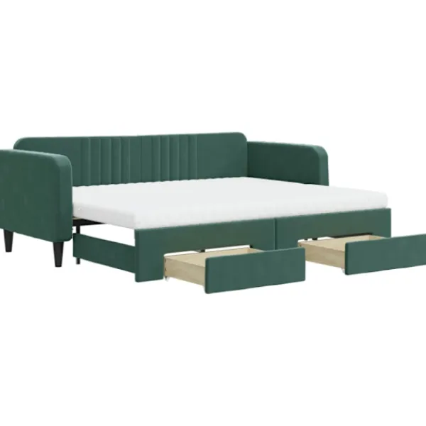 vidaXL Soffor>Dagbädd utdragbar med lådor mörkgrön 80x200 cm sammet