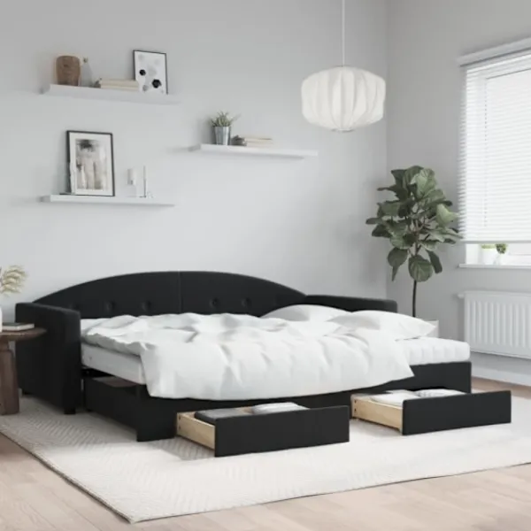 vidaXL Soffor>Dagbädd utdragbar med lådor svart 90x190 cm sammet