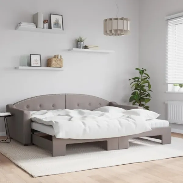 vidaXL Soffor>Dagbädd utdragbar med madrasser taupe 90x200 cm tyg