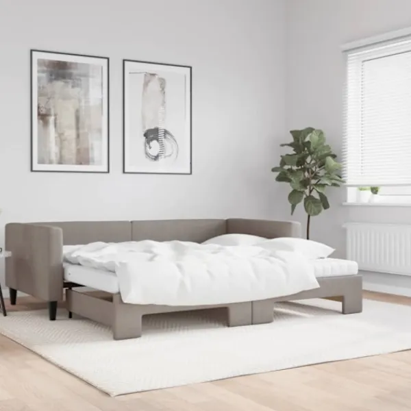 vidaXL Soffor>Dagbädd utdragbar med madrasser taupe 90x200 cm tyg