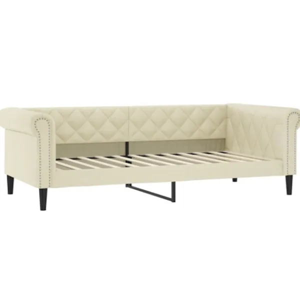 vidaXL Soffor>Dagbädd utdragbar med madrasser gräddvit 90x200 cm konstläder