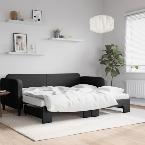 vidaXL Soffor>Dagbädd utdragbar med madrasser svart 90x200 cm tyg