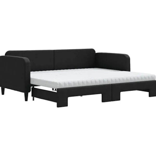 vidaXL Soffor>Dagbädd utdragbar med madrasser svart 90x200 cm tyg