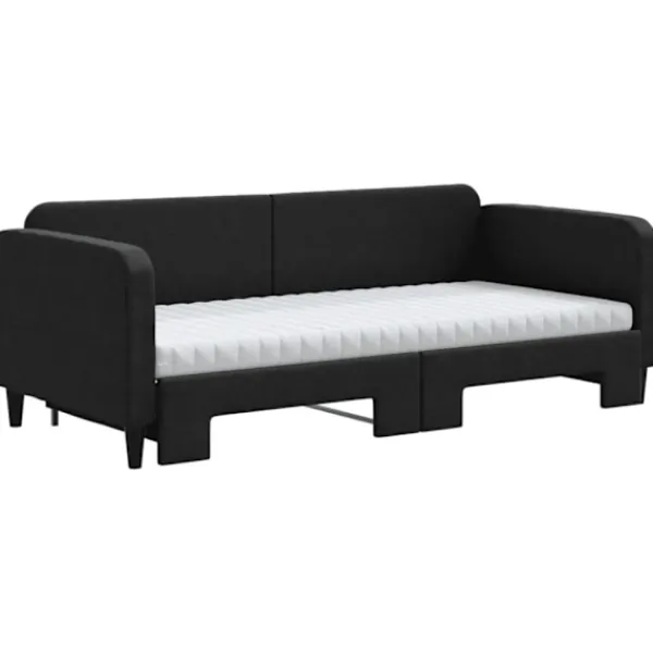 vidaXL Soffor>Dagbädd utdragbar med madrasser svart 90x200 cm tyg
