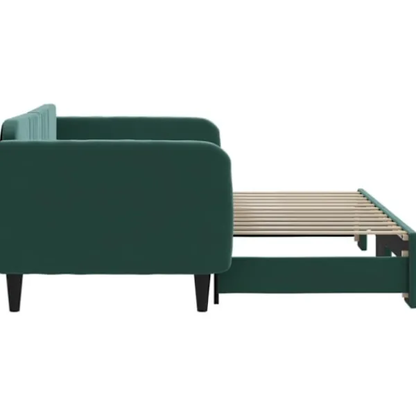 vidaXL Soffor>Dagbädd utdragbar mörkgrön 90x200 cm sammet
