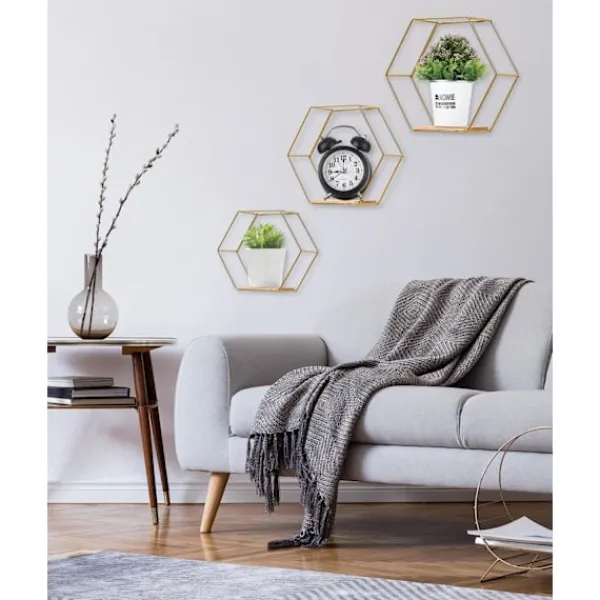 Hyllor>1-delad uppsättning hexagonala vägghyllor, förvaringshyllor