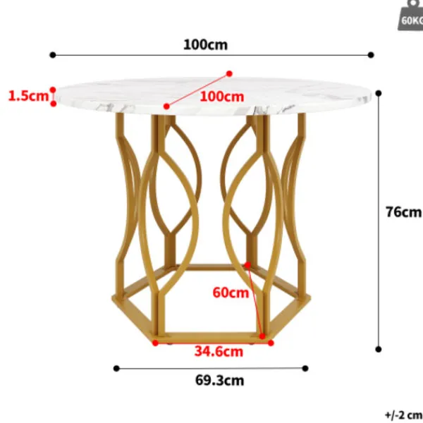 Matgrupper>5-delars matbordset guld/grön – Runt bord ø100 cm med vit MDF-skiva & 4 mörkgröna sammetsstolar, eleganta guldiga ben