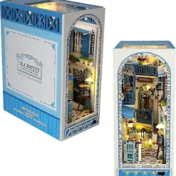 Hyllor>DIY Bokhylla Kit, 3D Träpussel Bokstöd Infoga Dekor med Varmt Ljus