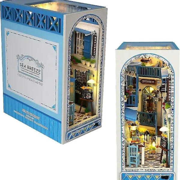 Hyllor>DIY Bokhylla Kit, 3D Träpussel Bokstöd Infoga Dekor med Varmt Ljus