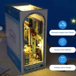 Hyllor>DIY Bokhylla Kit, 3D Träpussel Bokstöd Infoga Dekor med Varmt Ljus