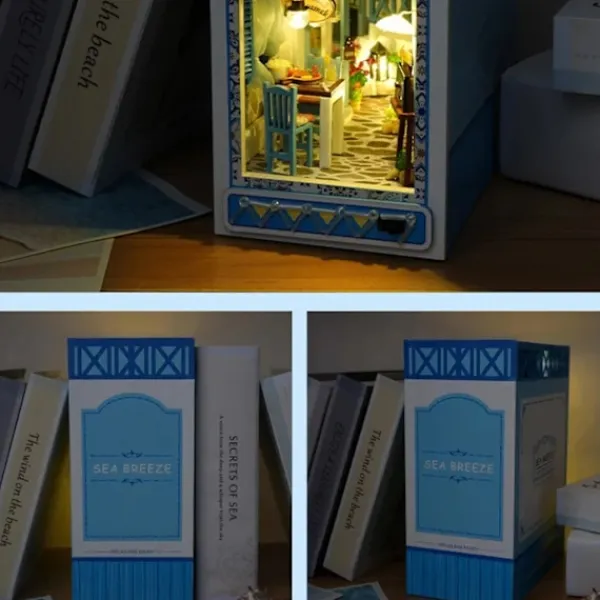 Hyllor>DIY Bokhylla Kit, 3D Träpussel Bokstöd Infoga Dekor med Varmt Ljus