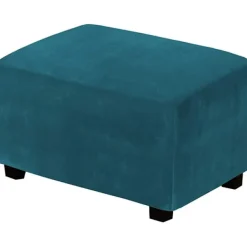 Sittpuffar>(Djuphavsblå) Stretch Pouf-överdrag Sammet Ottoman-överdrag Rektangulär
