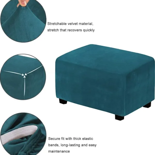 Sittpuffar>(Djuphavsblå) Stretch Pouf-överdrag Sammet Ottoman-överdrag Rektangulär