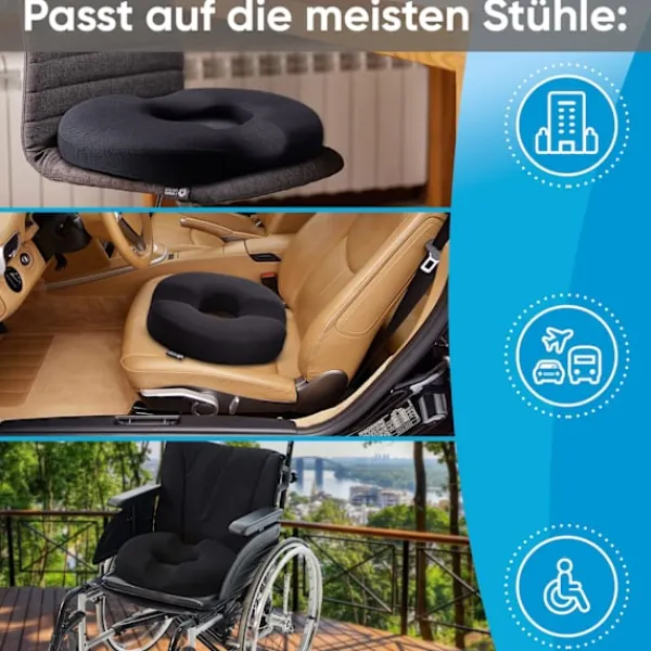 Stolar>Donutkudde för Hemorrojder - 100% Memory Foam Kuddar med Halkfri Botten - Fast Ortopedisk Sits - Smärtlindring för Svanskotan