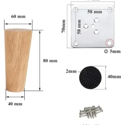Soffbord>Drenky Set med 4 trämöbler Ben 8cm Säng Ben Raka soffbord Ben Kök Möbel Ben Valnöt Finish med installationstillbehör för