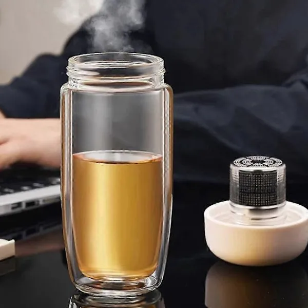 Soffbord>Dubbel Förtjockad Anti-Skållnings Glas Koppar Kontor Magnetisk Te Separation Te Behållare Design Vattentät Läckagesäker Kopp 400mL, A