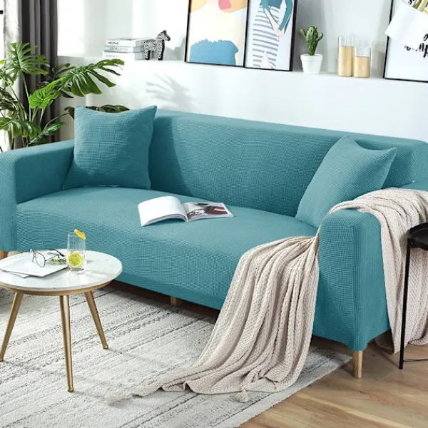 Soffor>Elastiskt Komplett Paket 160 Majs Fleece Sofföverdrag Skydd Blå Sten Three people 190-230cm