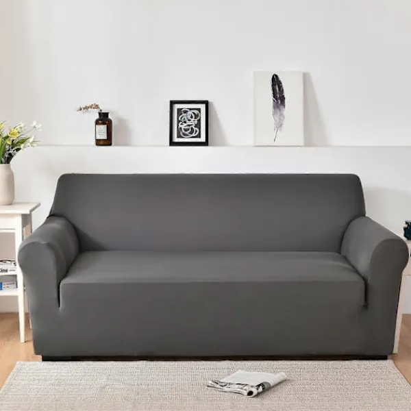 Soffor>Elastiskt sofföverdrag i enfärgad design, allomfattande halkfritt soffskydd i europeiskt tyg, 145-185 cm