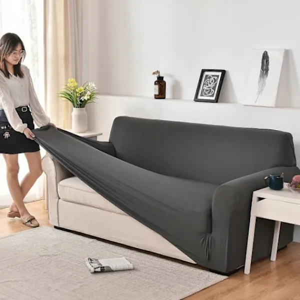 Soffor>Elastiskt sofföverdrag i enfärgad design, allomfattande halkfritt soffskydd i europeiskt tyg, 145-185 cm