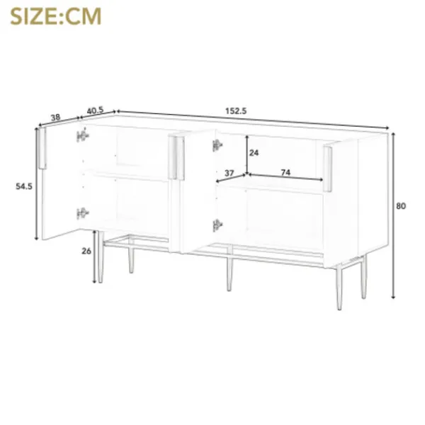 Sideboards>Elegant svart skänk med 4 dörrar – handtag i guldmetall – modernt bufféskåp för matsal/vardagsrum/golv
