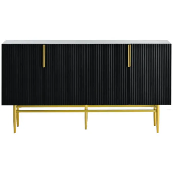 Sideboards>Elegant svart skänk med 4 dörrar – handtag i guldmetall – modernt bufféskåp för matsal/vardagsrum/golv