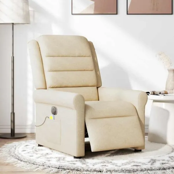 vidaXL Fåtöljer>Elektrisk massagefåtölj gräddvit tyg
