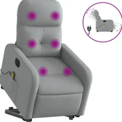 vidaXL Fåtöljer>Elektrisk massagefåtölj med uppresningshjälp ljusgrå tyg