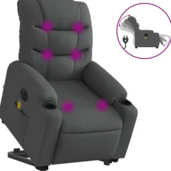 vidaXL Fåtöljer>Elektrisk massagefåtölj med uppresningshjälp mörkgrå tyg