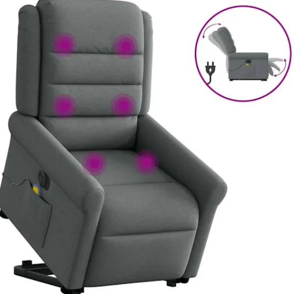 vidaXL Fåtöljer>Elektrisk massagefåtölj med uppresningshjälp mörkgrå tyg