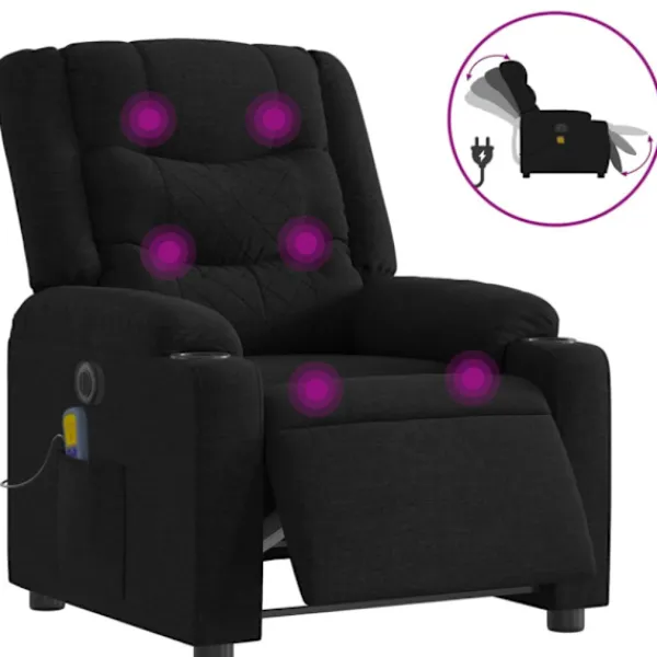 vidaXL Fåtöljer>Elektrisk massagefåtölj med uppresningshjälp svart tyg