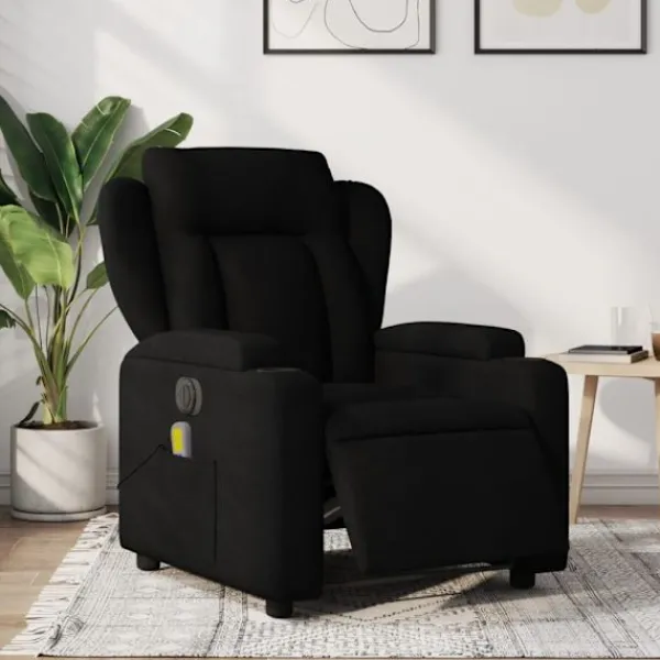 vidaXL Fåtöljer>Elektrisk massagefåtölj med uppresningshjälp svart tyg