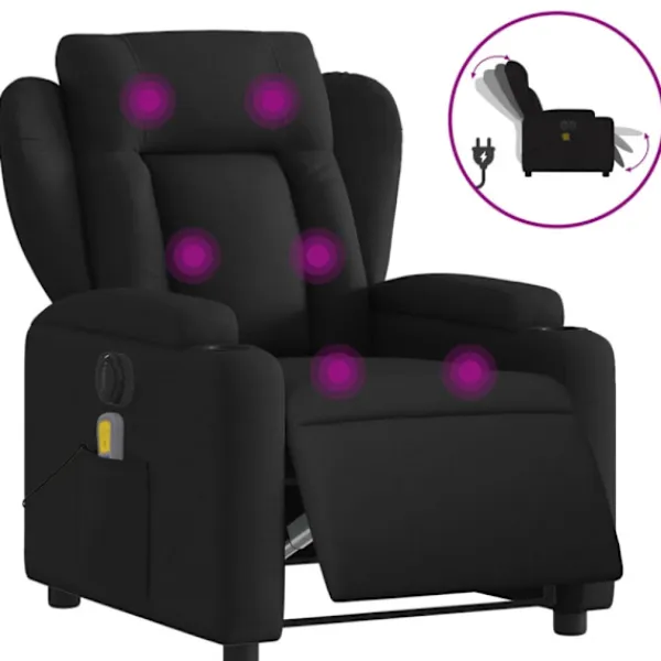 vidaXL Fåtöljer>Elektrisk massagefåtölj med uppresningshjälp svart tyg