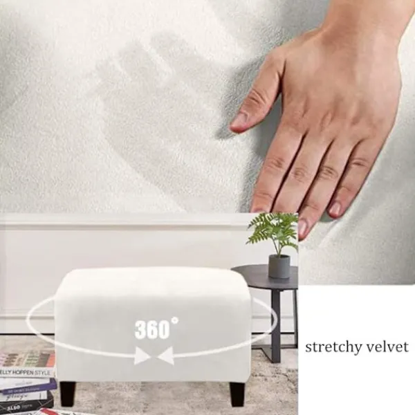 Sittpuffar>(Elfenben) Stretch Ottoman Covers Velvet Ottoman Cover Rectangle Footstool Cover Footstool Cover