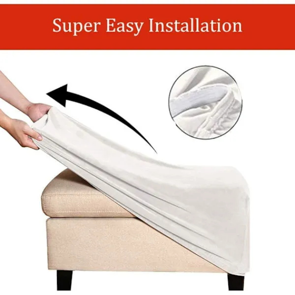Sittpuffar>(Elfenben) Stretch Ottoman Covers Velvet Ottoman Cover Rectangle Footstool Cover Footstool Cover