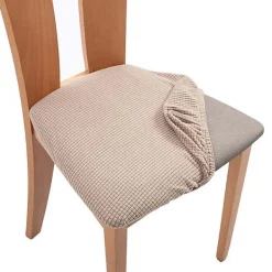 Stolar>Enkel Stolsitsöverdrag Kök Matrum Stretch Kudde Överdrag Skydd Dekor Stolsitsöverdrag Stretch Avtagbar (Khaki, 8)