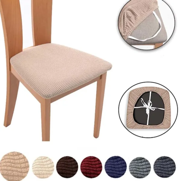 Stolar>Enkel Stolsitsöverdrag Kök Matrum Stretch Kudde Överdrag Skydd Dekor Stolsitsöverdrag Stretch Avtagbar (Khaki, 8)