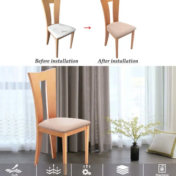 Stolar>Enkel Stolsitsöverdrag Kök Matrum Stretch Kudde Överdrag Skydd Dekor Stolsitsöverdrag Stretch Avtagbar (Khaki, 8)