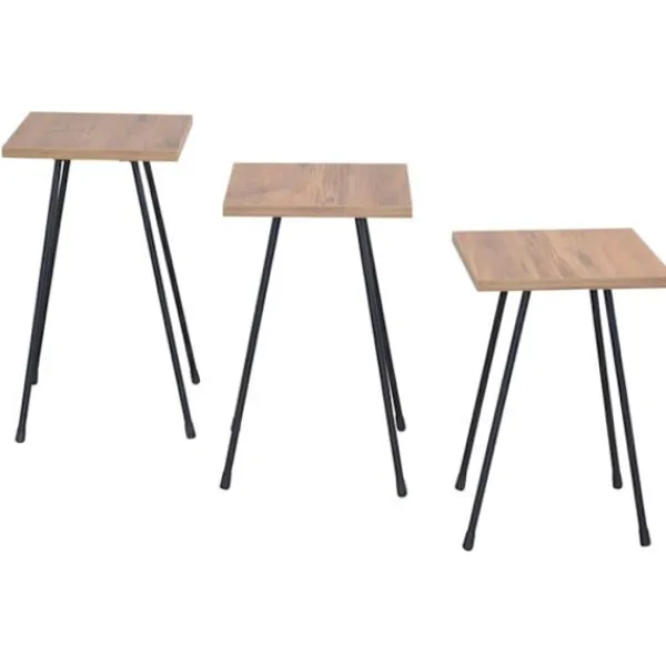 DÉCOSHOP26 Småbord>Ensemble de 3 moderna sidobord i elegant design i metall och MDF med träimitation DEC050087