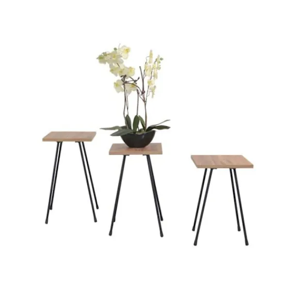 DÉCOSHOP26 Småbord>Ensemble de 3 moderna sidobord i elegant design i metall och MDF med träimitation DEC050087