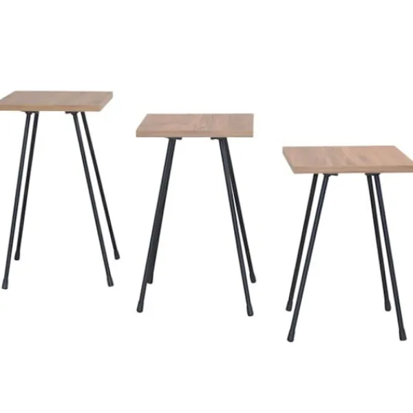 DÉCOSHOP26 Småbord>Ensemble de 3 moderna sidobord i elegant design i metall och MDF med träimitation DEC050087