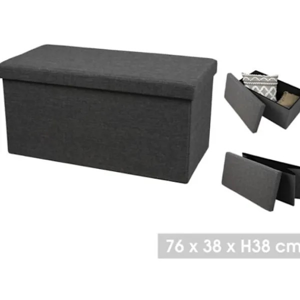 URBAN LIVING Kistor & Koffertar>Fällbar förvaringsbänk i tyg "Kube" - Grafitgrå - L 76 x P 38 x H 38 cm