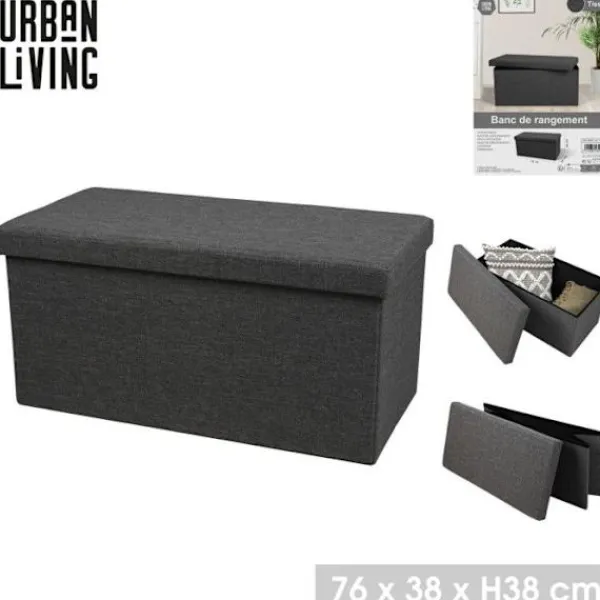 URBAN LIVING Kistor & Koffertar>Fällbar förvaringsbänk i tyg "Kube" - Grafitgrå - L 76 x P 38 x H 38 cm
