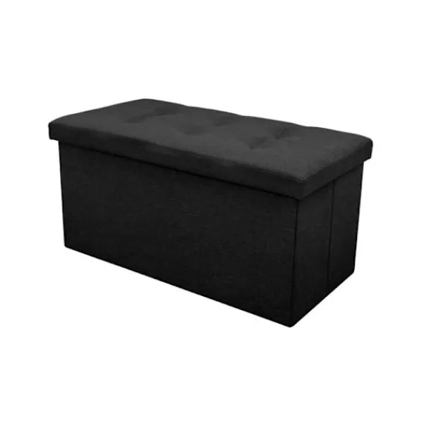 Sittpuffar>Fällbar förvaringslåda, bekväm fotpall i konstläder, svampkub, bänk i linne, spänne, förvaringslåda med linnespänne, fotpall, svart 763838 cm