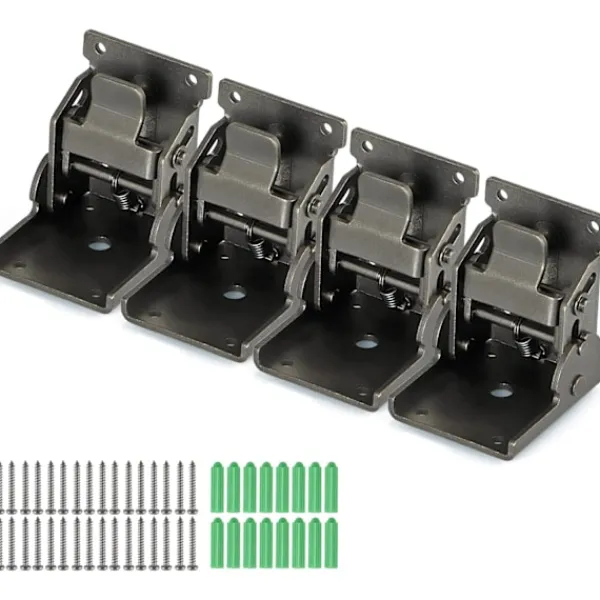 Balkongmöbler>Fällbara konsoler Tunga 90 graders självlåsande gångjärn för bordsben, vägg hylla, 330 pund vardera, 4-pack (Gunblack)
