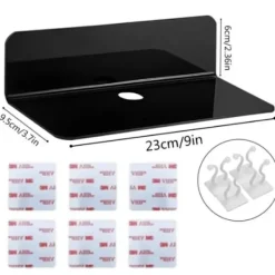 Hyllor>Flytande akrylhyllor, väggmonterade hyllor, 2-pack, självhäftande displayhylla, svart, ingen borrning, liten vägghylla