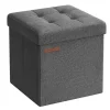Sittpuffar>Foldable Soft Footstool with Storage in Dark Grey Fabric