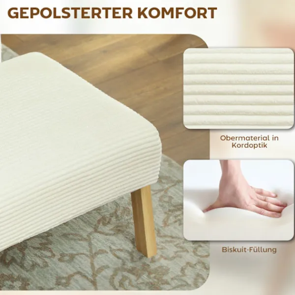 Northio Pallar>Fotpall med mjuk kudde, manchesterlook, krämvit