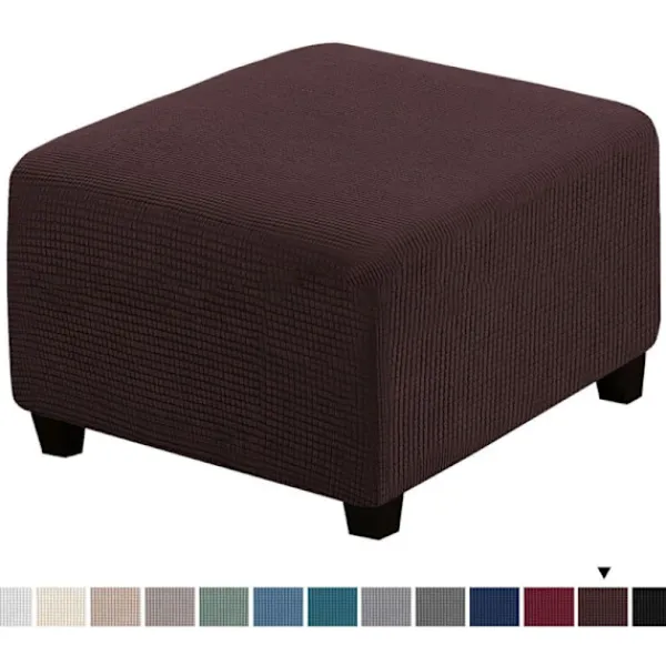 Sittpuffar>Fotpallsskydd Fyrkantig Elastisk Soffa Överdrag för Vardagsrum Fotpall (Brun)
